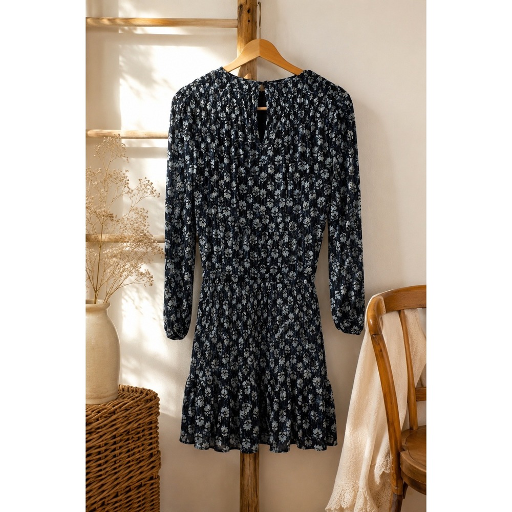 Dark Floral Smocked Mini Dress Long Sleeve Prairie‎ Boho Romantic Size XXS